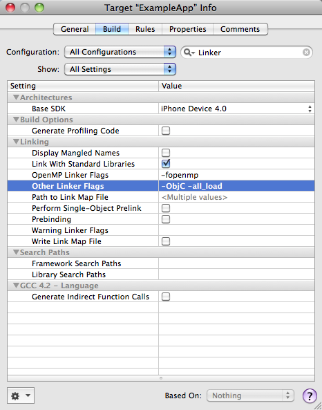 Configure Other Linker Flags